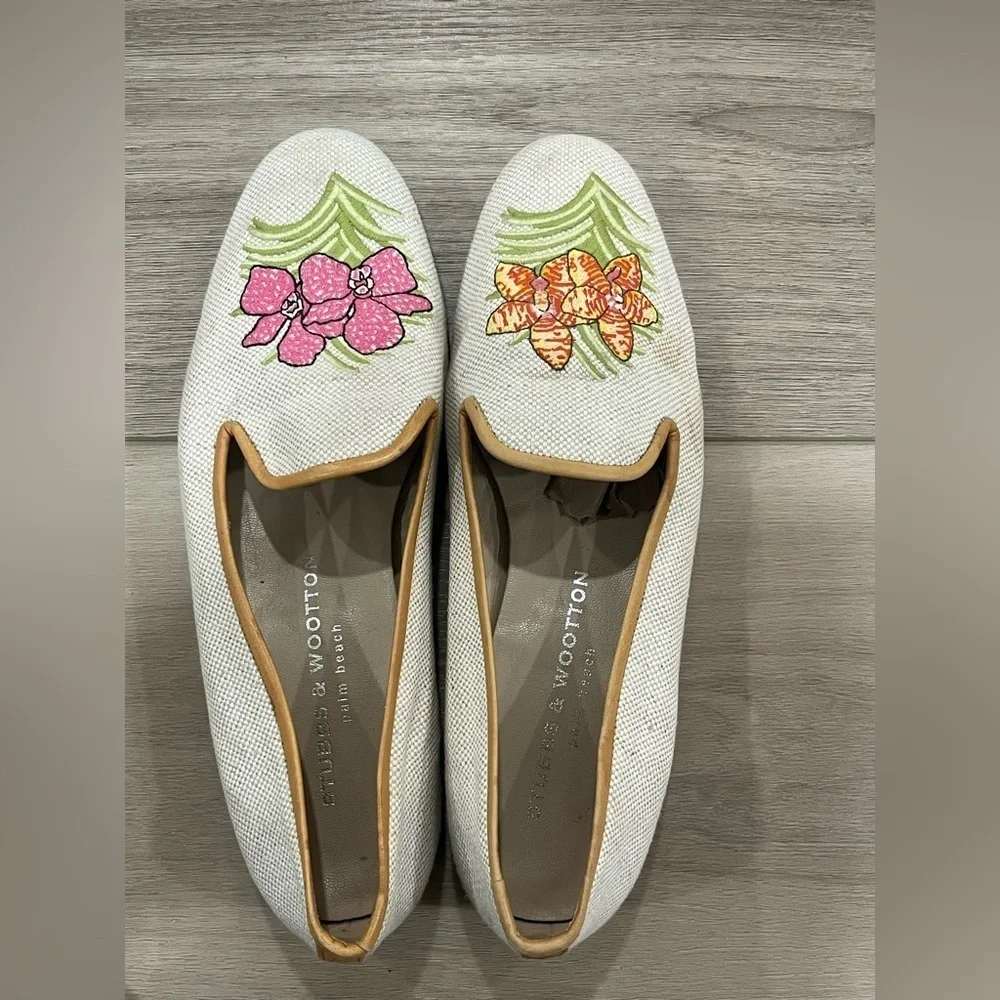 Stubbs & Wootton Embroidered Floral Loafers Slip On Shoes Women's 8.5